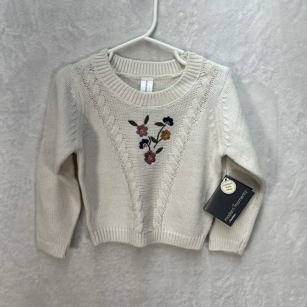 Modern Moments Cableknit Embroidered Sweater Toddler Girl 2T Floral Cream NEW